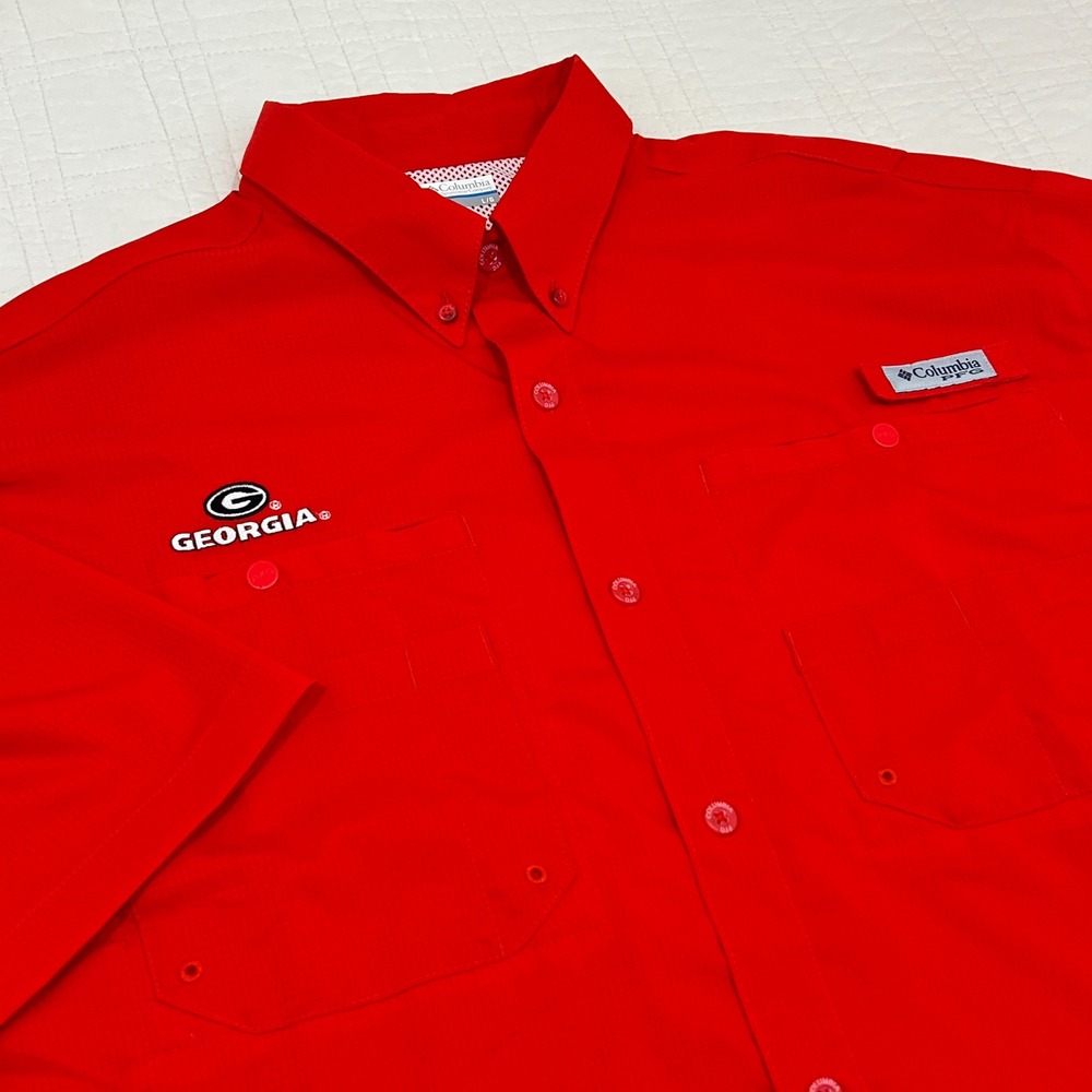 Columbia PFG Mens Georgia Bulldogs Tamiami II Short Sleeve Shirt Red Large L